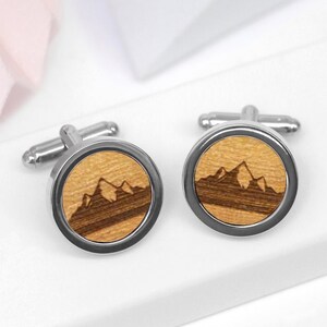 Mountain Range Cufflinks, Wooden Cufflinks, Skiing Gift, Father's Day, Anniversary,  Mountain Climbers Cufflinks, Wooden Cufflinks