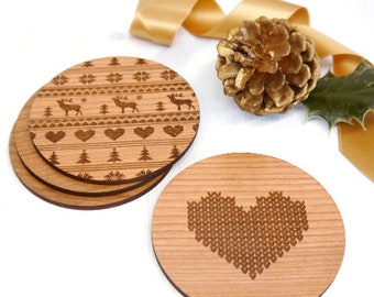 Set of Wooden Coasters, Cross Stitch Coasters, Scandi Coasters, New Home Gift, Housewarming Gift, Set of 4 Wooden Cross Stitch Coasters