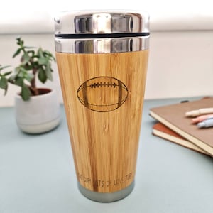 Personalised Rugby Wooden Travel Mug, Rugby Gift, Gift for Rugby Player, Rubgy Fan, Sports enthusiast, Personalized American Football gift