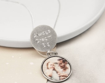 Sliding Disc Necklace, Sterling Silver Necklace, Mom Gift, Custom Photo Locket, Photo Necklace, Personalised Sliding Disc Photo Necklace
