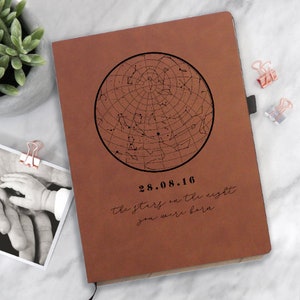 Mappa del diario delle stelle, taccuino della costellazione, regalo del cielo notturno, regalo dell'anniversario, diario personalizzato, taccuino personalizzato della mappa stellare