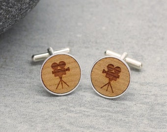 Film Camera Cufflinks Wooden, Movie Camera Cufflinks, Gift For Him, Movie Lover Cufflinks, Wooden Film Camera Cufflinks