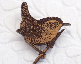 Wren Brooch, Wooden Bird Brooch, Wren Bird Jewellery, Bird Pin, Jenny Wren, Bird Lover Gift, Gift For her, Wooden Wren Brooch