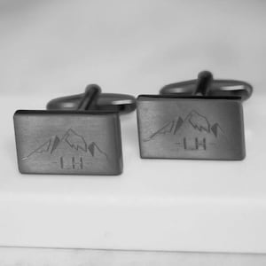 Mountain And Initial Cufflinks, for Him, Groomsmen Gifts, Gift For Him, Father&#39;s day, Personalised Engraved Mountain And Initial Cufflinks