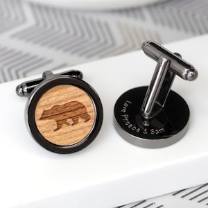 Bear Wooden Cufflinks, Gift For Him, Fathers Day Gift, Cufflinks, Wedding Cufflinks, Engraved Daddy Bear Cufflinks, Personalised  Cufflinks