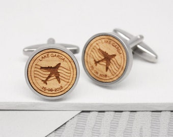 Travel Cufflinks, Destination Wedding Cufflinks, Husband Wedding Gift, Custom Location Cufflinks, Personalised Travel Stamp Cufflinks