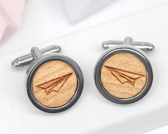 Paper Airplane Cufflinks, Wooden Paper Plane Cufflinks, Custom Cufflinks, Silver Cuff Links, Origami Gift, Wooden Paper Plane Cufflinks