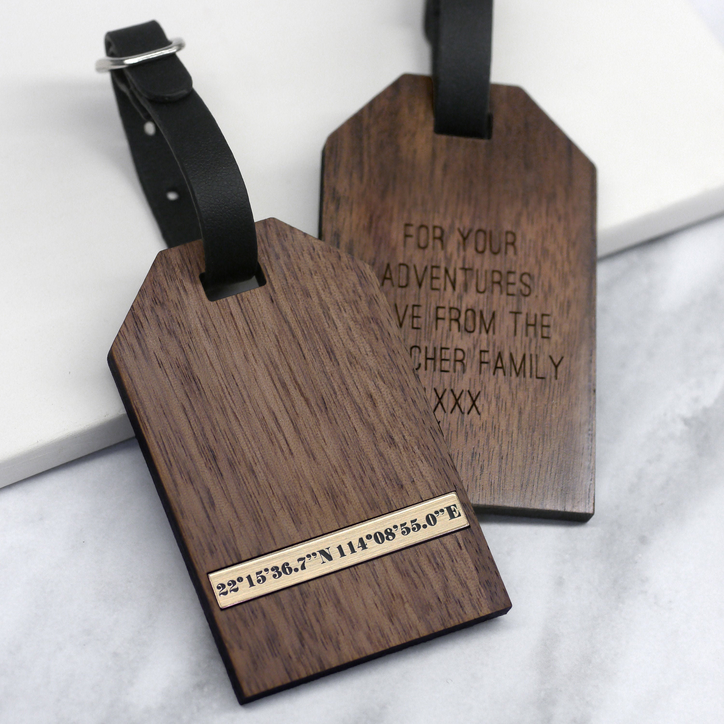 Wooden luggage tags top