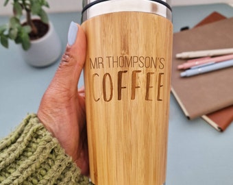 Lehrer Reisebecher, personalisierte Kaffeetasse, Bambusbecher, Kaffee-Liebhaber-Geschenk, Geschenk für Lehrer, Lehrer-Geschenk, personalisierte Lehrer-Kaffeetasse