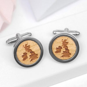 British Isles Cufflinks, Wooden Great Britain Cufflinks, Great Britain Gift, Britain Map, British Gift, Wooden British Isles Cufflinks