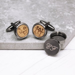 Hidden Drawing Cufflinks, Personalized Locket Cufflinks, Custom Cufflinks, Father&#39;s Day, Round Locket Hidden Child&#39;s Drawing Twist Cufflinks