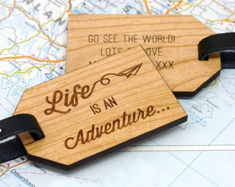 Life is an Adventure Luggage Tag, Wooden Personalized Travel Tag, Travel Gift, Gap Year Gift, Adventure Gift, Wooden Adventure Luggage Tag