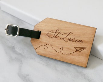 Paper Plane Destination Luggage Tag, Wooden Travel Tag, Paper Airplane Luggage Tag, Paper Plane Travel, Personalised Destination Luggage Tag