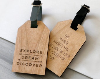 Explore Dream Discover Luggage Tag, Wood Travel Tag, Travel Quote Luggage Tag, Gap Year Gift, Travel Gift, Personalised Explore Luggage Tag