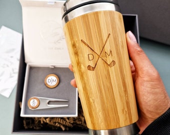 Cesta de golf de taza de viaje de madera personalizada, regalo de golf,