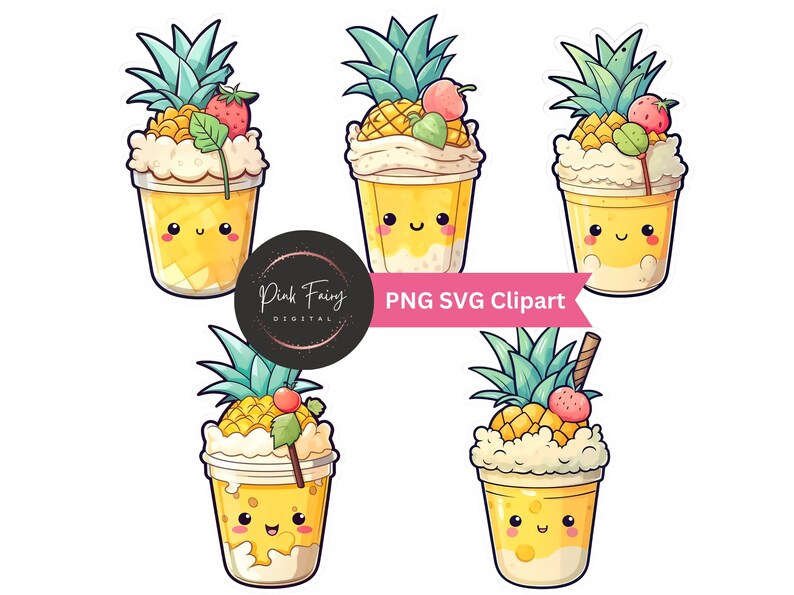 Kawaii Pina Colada Clipart Cute Tropical Digital Art PNG & SVG Files ...