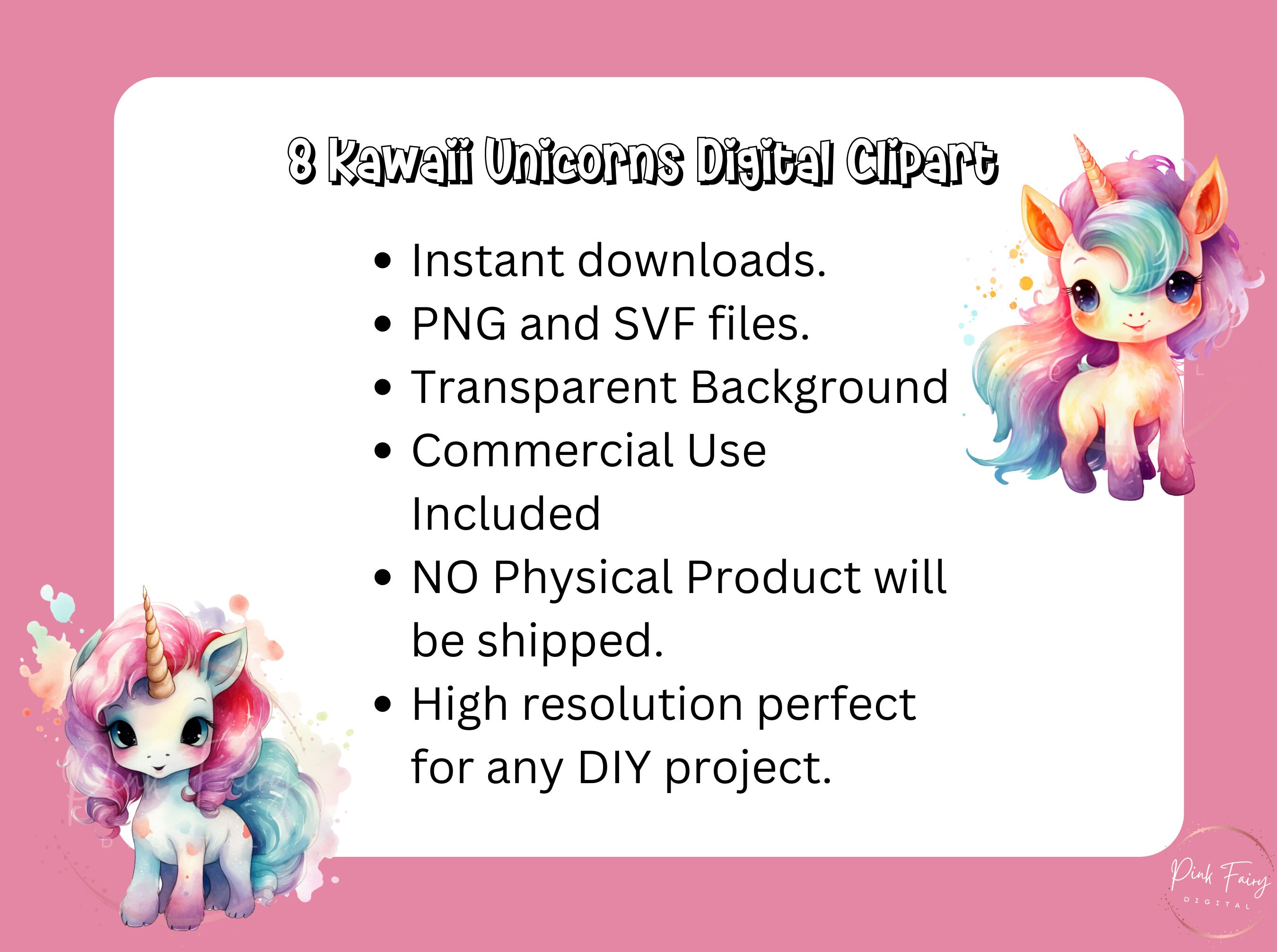 Unicorn Kawaii Clipart PNG SVG Files for Print on Demand - Etsy
