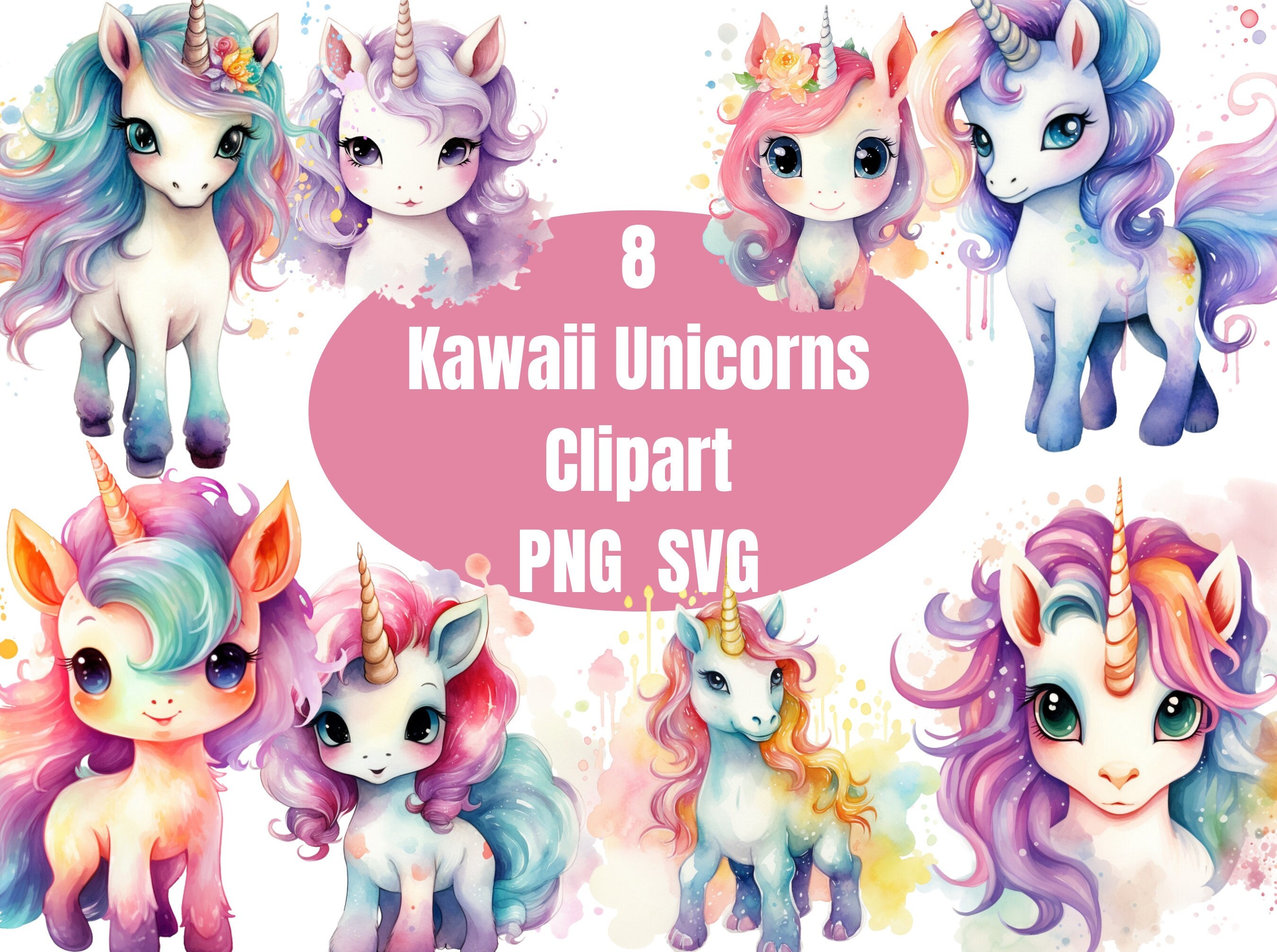 Unicorn Kawaii Clipart PNG SVG Files for Print on Demand - Etsy