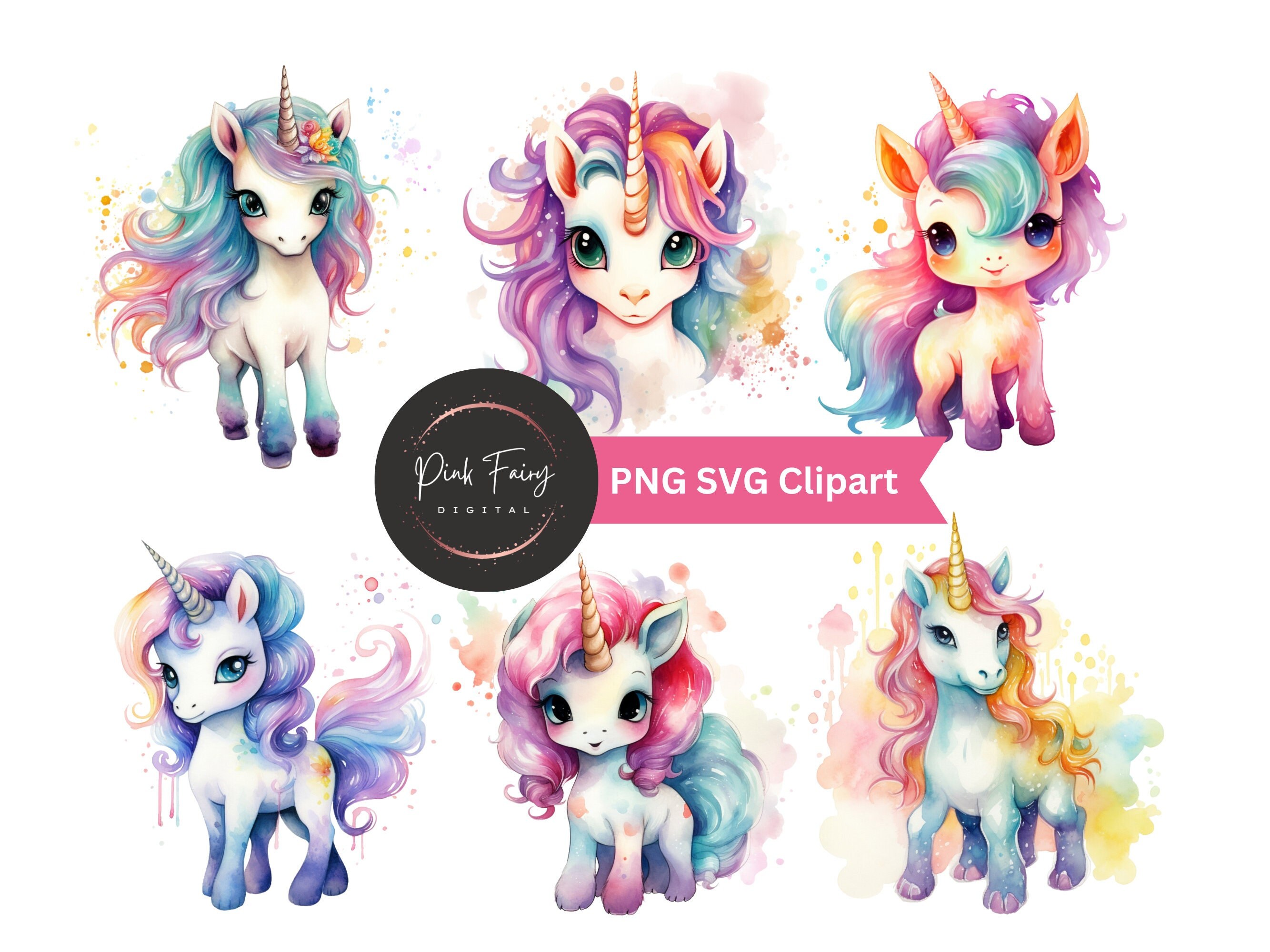 Unicorn Kawaii Clipart PNG SVG Files for Print on Demand - Etsy