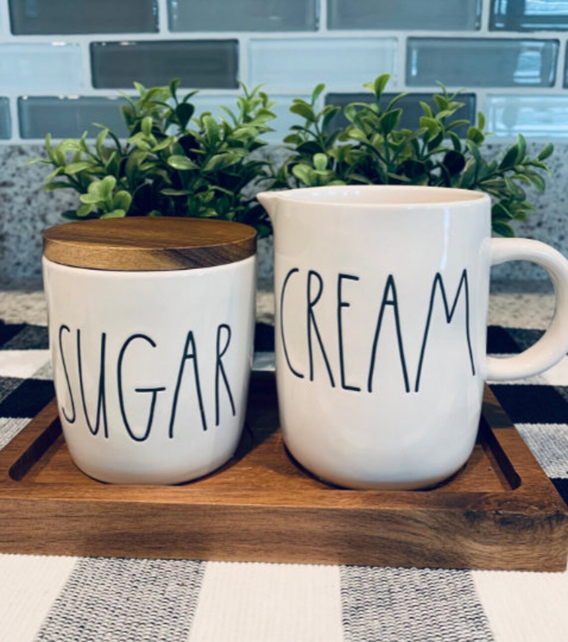 Rae Dunn Sugar & Creamer Set Wooden Tray Farmhouse Decor Rae Etsy