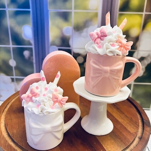 Ceramic Mini Mug Faux Icing Pink Bows Tiered Tray Decor image 3