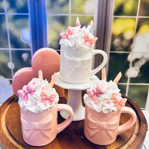 Ceramic Mini Mug Faux Icing Pink Bows Tiered Tray Decor image 5