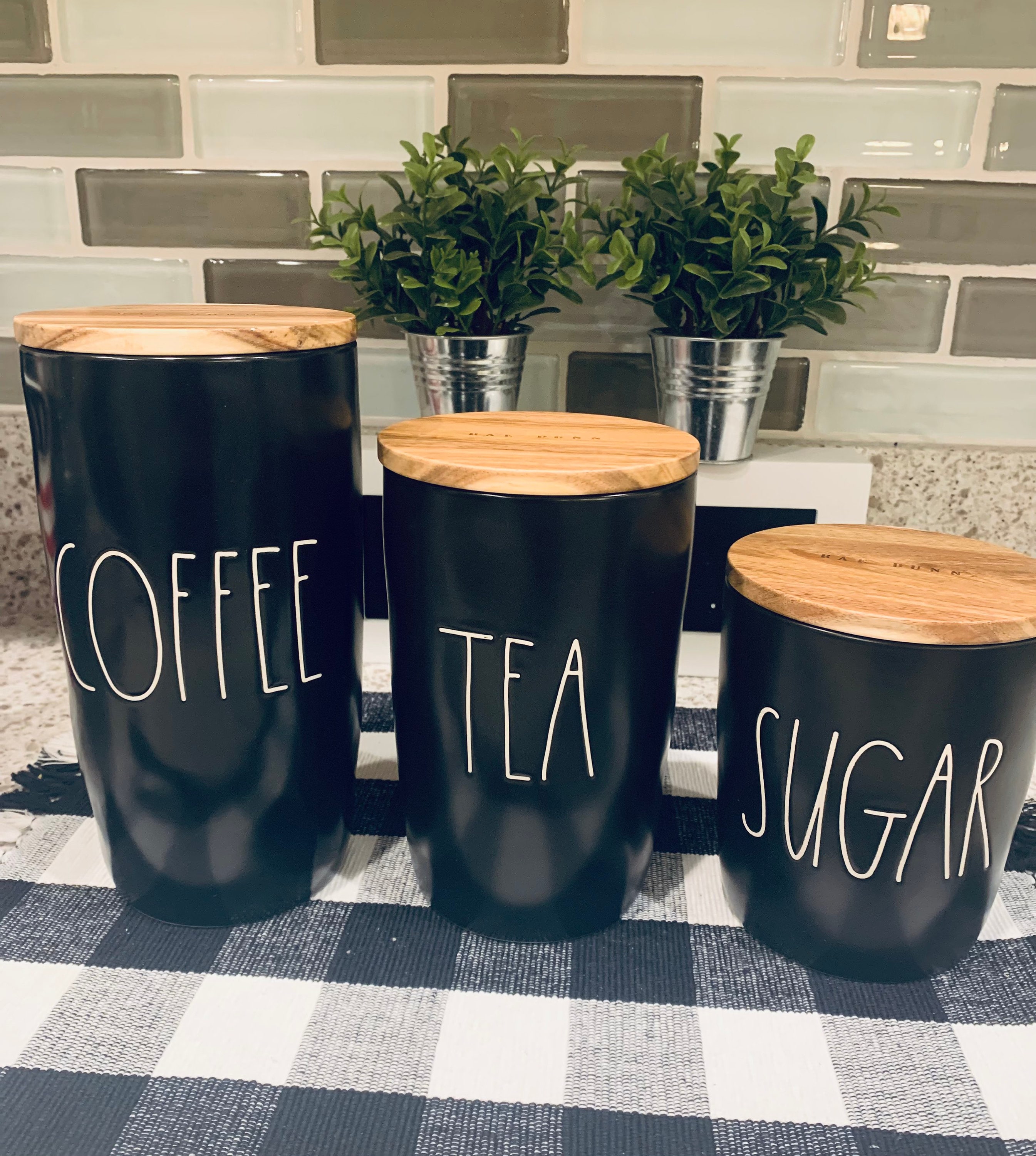Authentic Rae Dunn Ceramic Black Canisters Coffee Tea Sugar Etsy