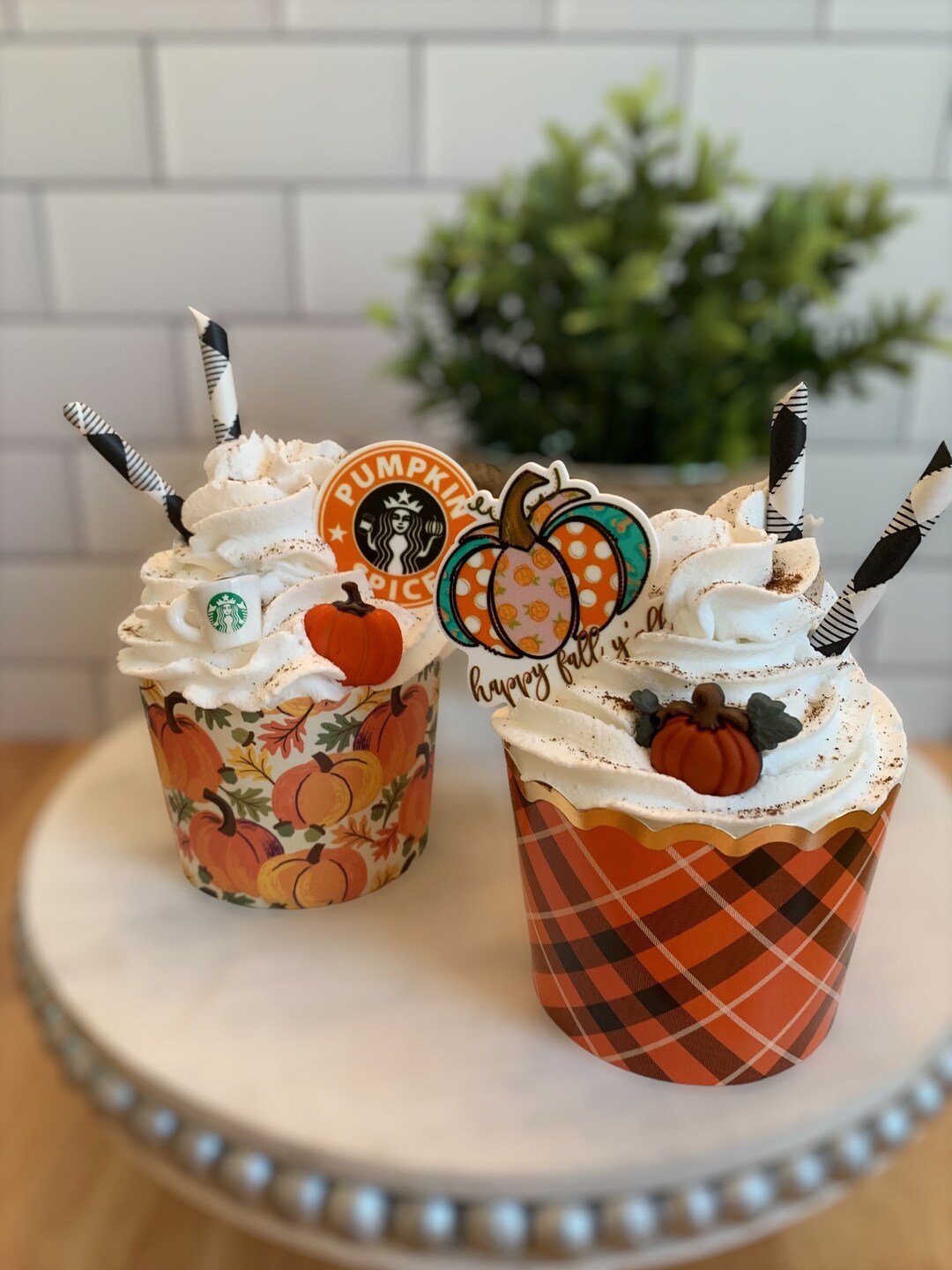 Fall Fake Whipped Cupcakesfall Tiered Trays Autumn Decor Fall Decor