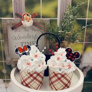 Handmade Christmas Mickey Minnie Faux Cupcakes: Tiered Tray Decor