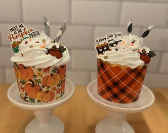 Fall Faux Whip Cupcake Set- Faux Food- Tiered Trays- Fall Decor- Photo Props