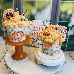 Pumpkin Spice Faux Cupcakes- Fall Decor- Coffee Bar- Tiered Tray Decor