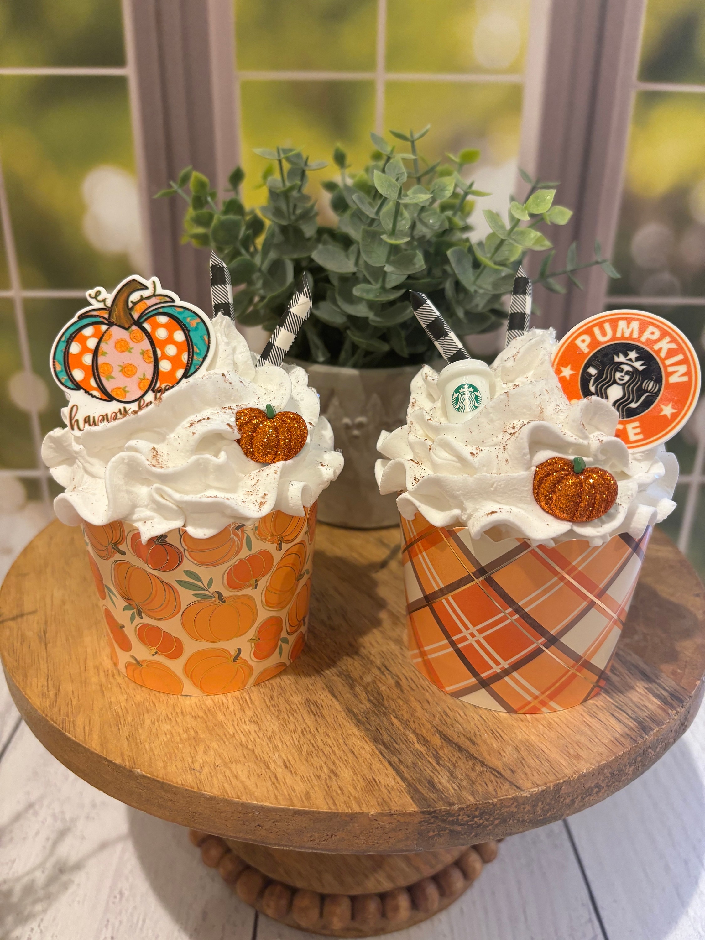Pumpkin Spice Faux Cupcakes- Fall Decor- Coffee Bar- Tiered Tray Decor