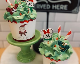 Mickey- Minnie- Faux Holiday Cupcakes- Christmas Tiered Tray Decor- Coffee Bar Decor