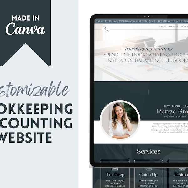 Bookkeeper Website | Canva Website | Canva Templates for Financial Services | Bookkeeping Templates | Accounting Website | Finance Templates