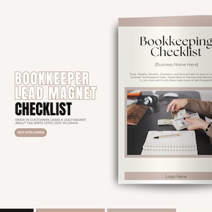 Bookkeeping Checklist Lead Magnet |  Bookkeeping Marketing | Accounting Marketing | Bookkeeper Ebook | Opt-In Template Editable Guide