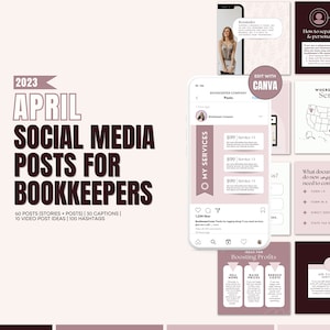 2023 April Bookkeeping Posts | April Bookkeeper Marketing | Captions and Hashtags for Financial Services | Social Media Finance | April