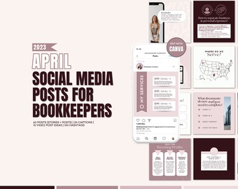 Pode incluir: Uma coleção de modelos de postagens de mídia social para contadores, com um esquema de cores rosa e marrom. Os modelos incluem texto como "Meus serviços", "Impulsionando lucros" e "Onde servimos?" junto com gráficos e ícones.
