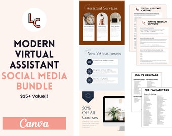 Modern Virtual Assistant Social Media Bundle | Virtual Assistant Canva Template | VA Social Media | VA Hashtag List | Post Ideas List | VA