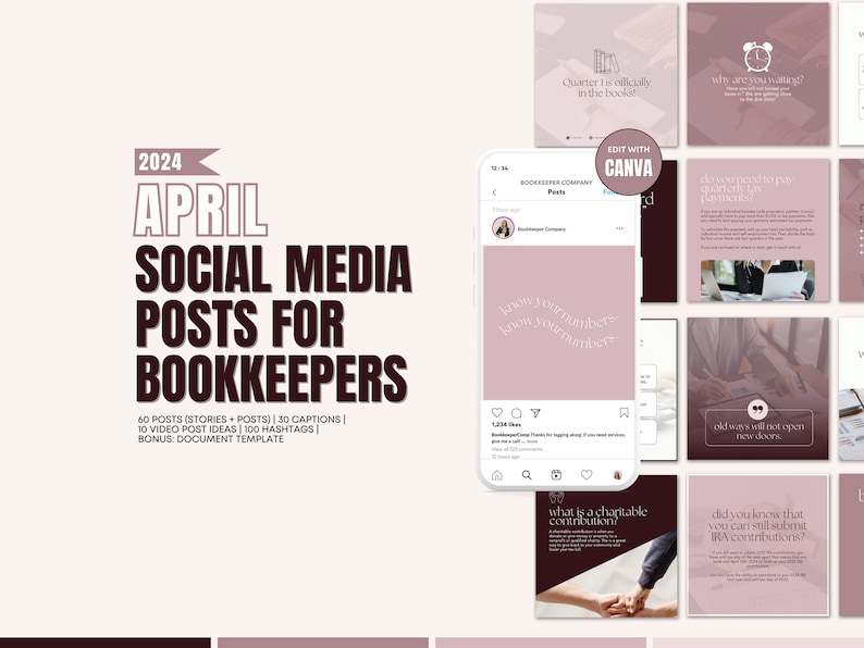April 2024 Bookkeeping Posts April Bookkeeper Marketing Captions and