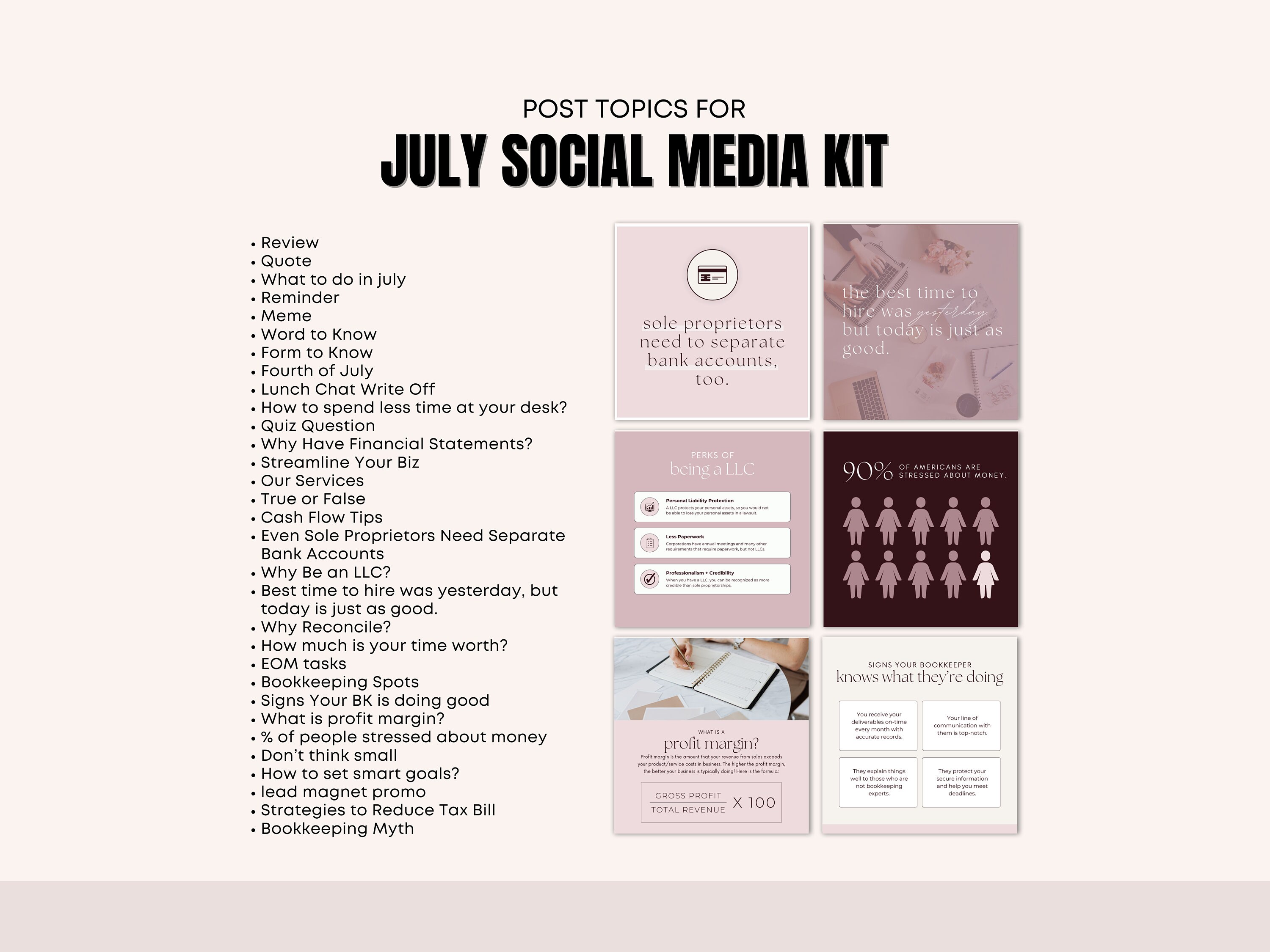 July 2024 Bookkeeping Posts July Bookkeeper Marketing Captions and