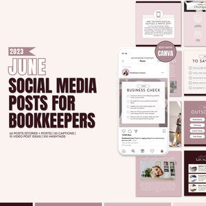 2023 June Bookkeeping Posts | June Bookkeeper Marketing | Captions and Hashtags for Financial Services | Social Media Finance | Accountant