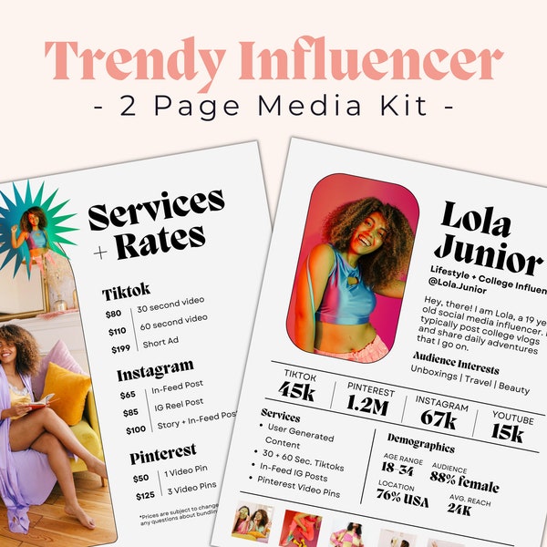 2 Page Media Kit | Influencer Media Kit | Aesthetic Media Kit | Instagram Influencer | Canva Template | Blogger Media Kit | Tiktok Media Kit