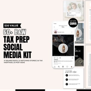 Black and White Tax Preparer Social Media Templates | Tax Prep Post Templates | Canva Post Templates Finance | Tax Prep Flyers | Tax Service