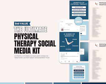 Pacote de Fisioterapia | Modelos Canva | Fisioterapeuta | Postagens de Mídias Sociais da Clínica | Postagens do Facebook nas Mídias Sociais | Postagens do Instagram