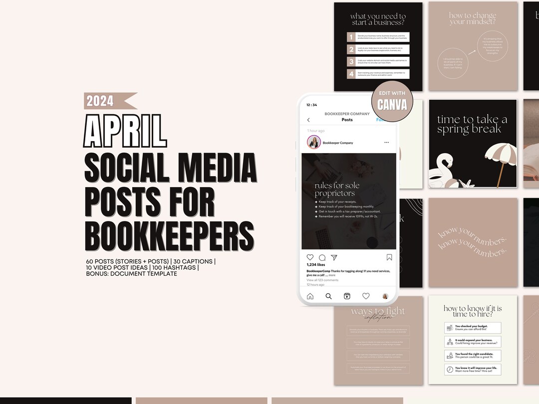 April 2024 Bookkeeping Posts | April Bookkeeper Marketing | Captions ...