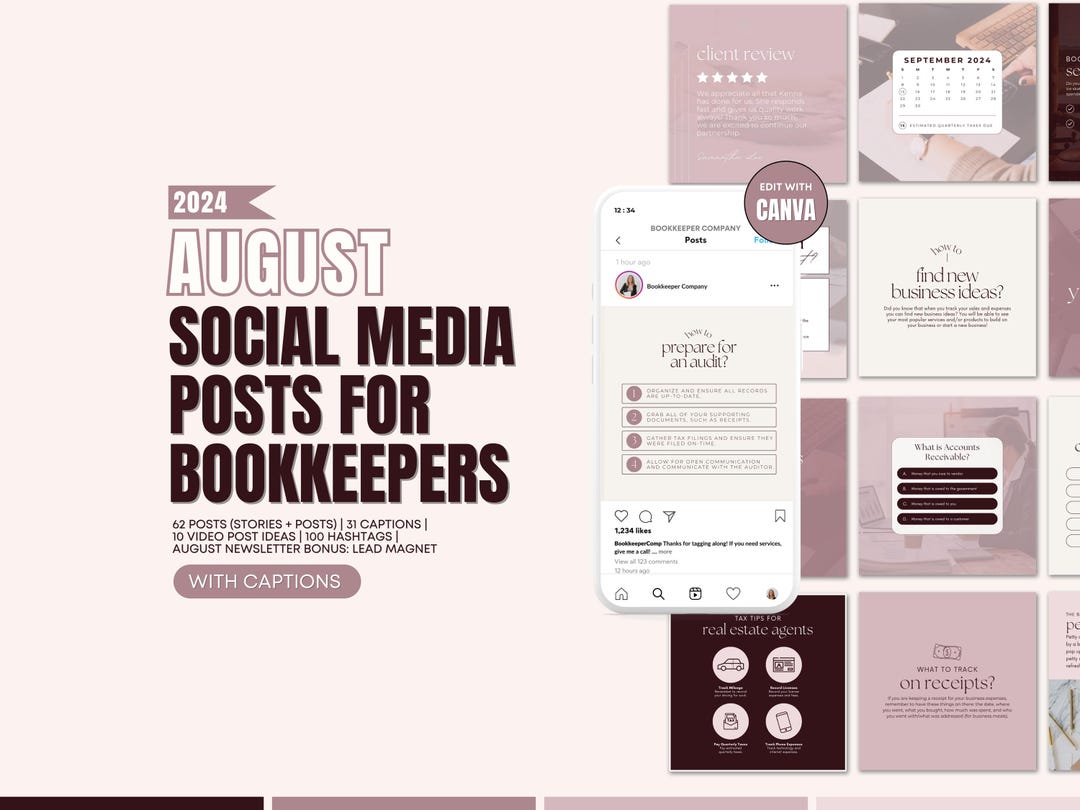 August 2024 Bookkeeping Posts WITH CAPTIONS | August Bookkeeper ...