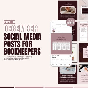 2023 December Bookkeeping Posts | December Bookkeeper Marketing | Captions and Hashtags for Financial Services | Social Media Finance