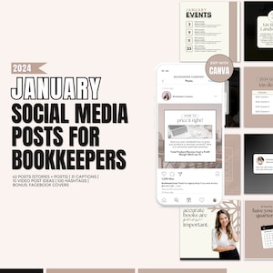 2024 January Bookkeeping Posts | January Bookkeeper Marketing | Captions and Hashtags for Financial Services | Social Media Finance