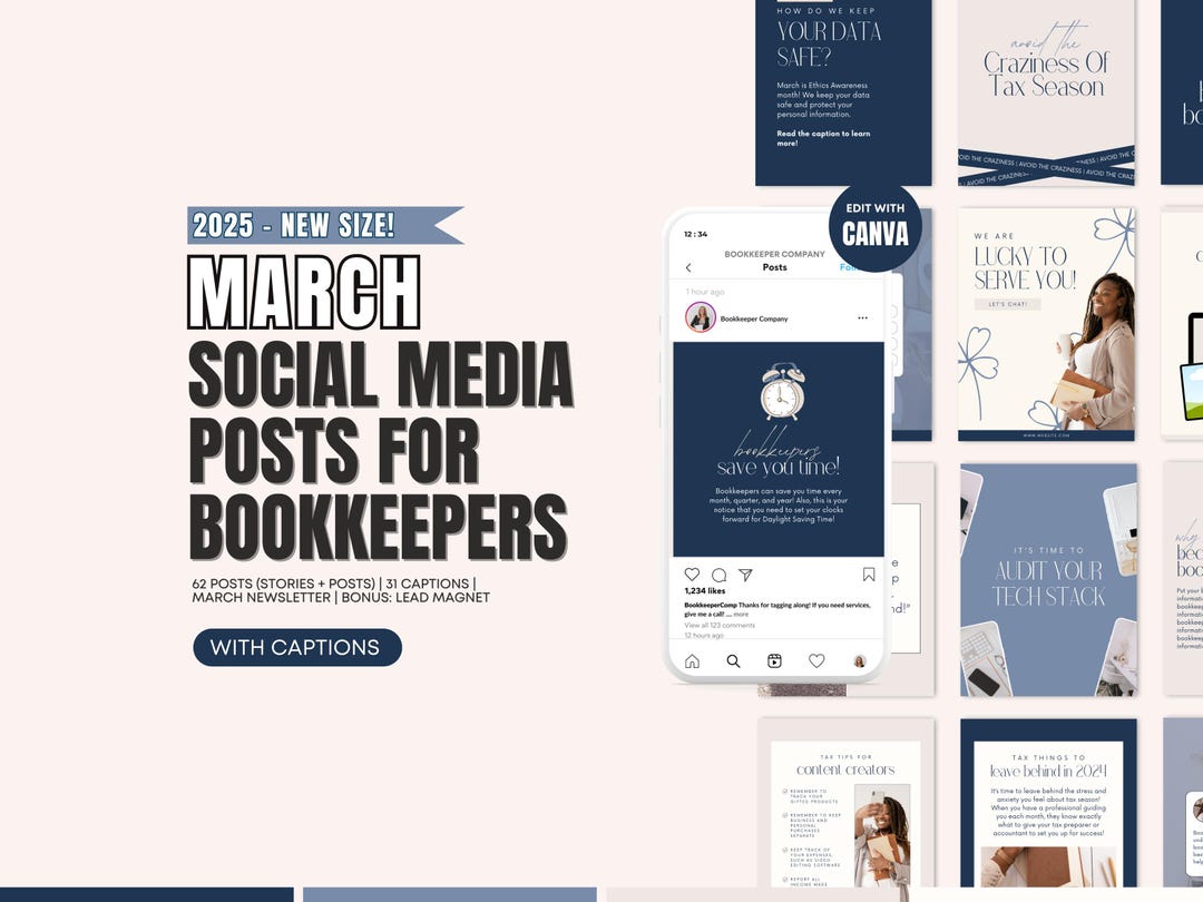 March 2025 Bookkeeping Posts WITH CAPTIONS | March Bookkeeper Marketing ...