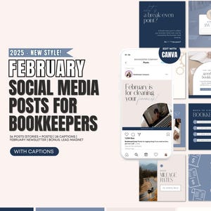 February 2025 Bookkeeping Posts WITH CAPTIONS | February Bookkeeper Marketing | Captions and Hashtags for Financial Services | Accountant